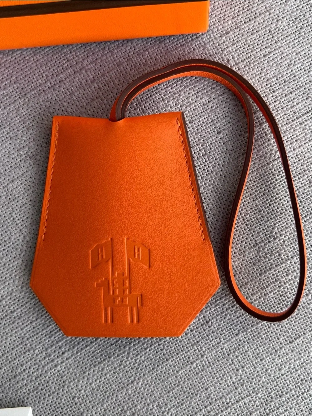 New Hermès Orange Leather Clochette Bag Charm